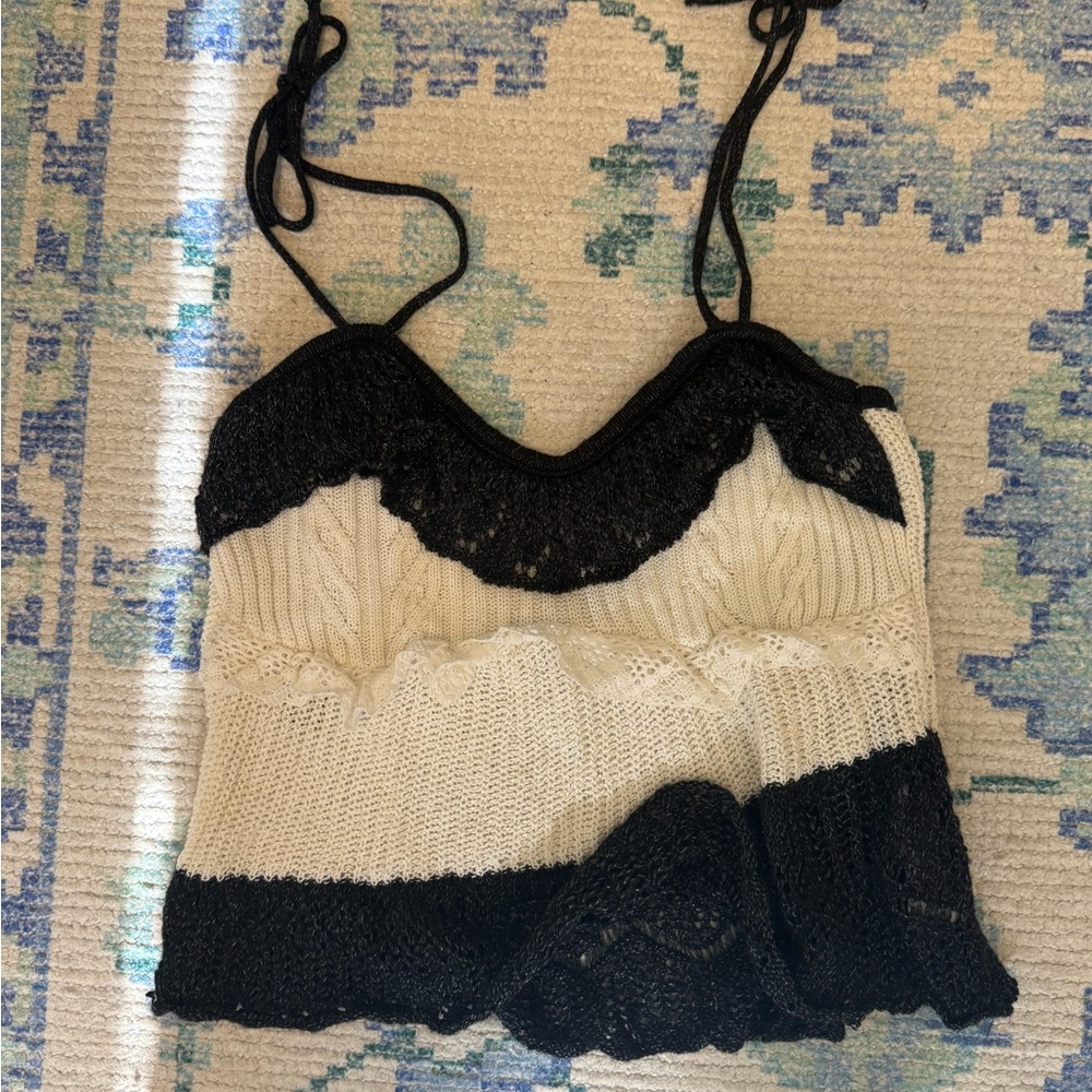 Zara Black and Cream Knit Camisole
